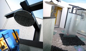 Fontaine extérieur design avec plaque en verre, concept d'Olivier Clavel